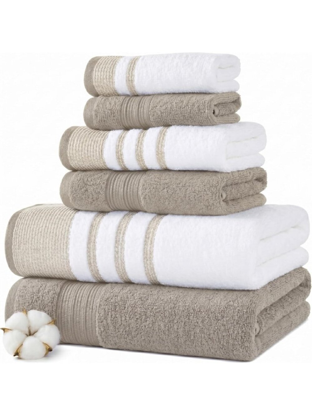 6-Piece Cotton Bath Towel Set - Soft, Absorbent Towels with Classic Stripe